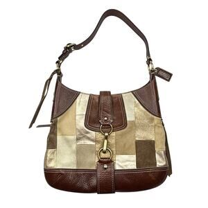 Coach Hamptons Metallic Suede Leather Patchwork Hobo Bag